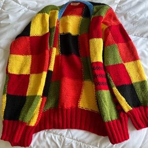 Warmy hand knit color block cardigan